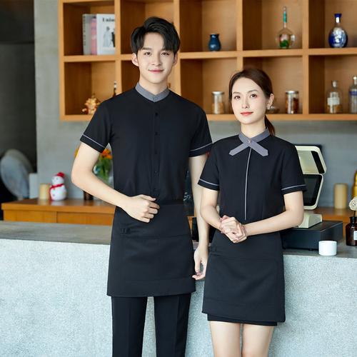 餐飲服務員工作服短袖男女火鍋飯店工裝面包蛋糕奶茶店春夏裝繡字